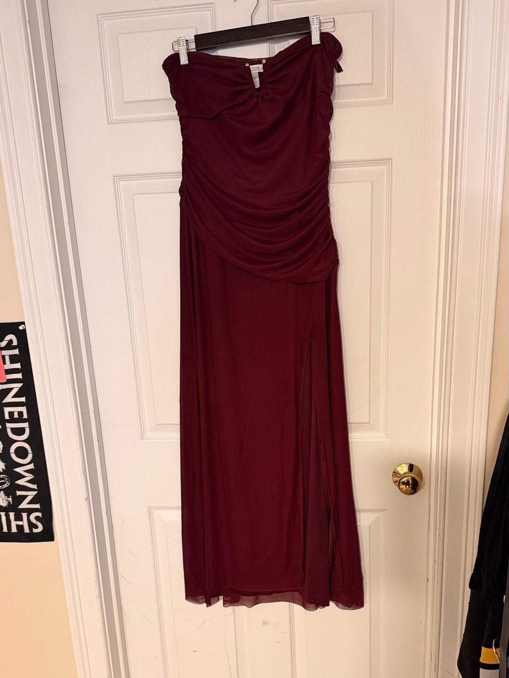 12th Tribe Strapless Ruched Wine/Burgundy Evening Gown